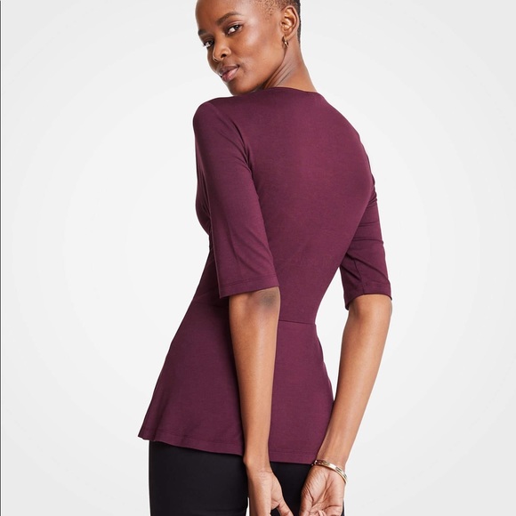 Ann Taylor Twist Elbow Sleeve Top Rosy Plum - Picture 2 of 6